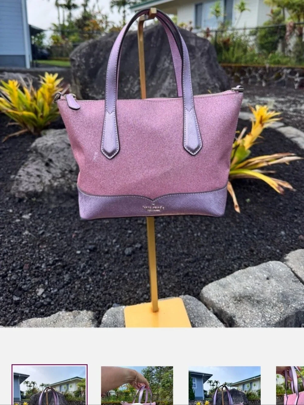 Kate Spade Pink Glitter Satchel Crossbody Bag Metallic Lavender Glitter Purse